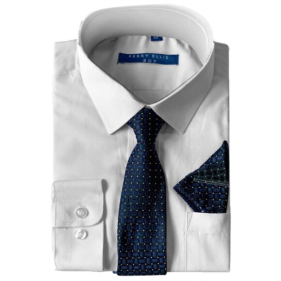 Perry Ellis Other - Poshers Exclusive! Boys Perry Ellis Dress Shirt w/ Tie Slim Fit, Navy